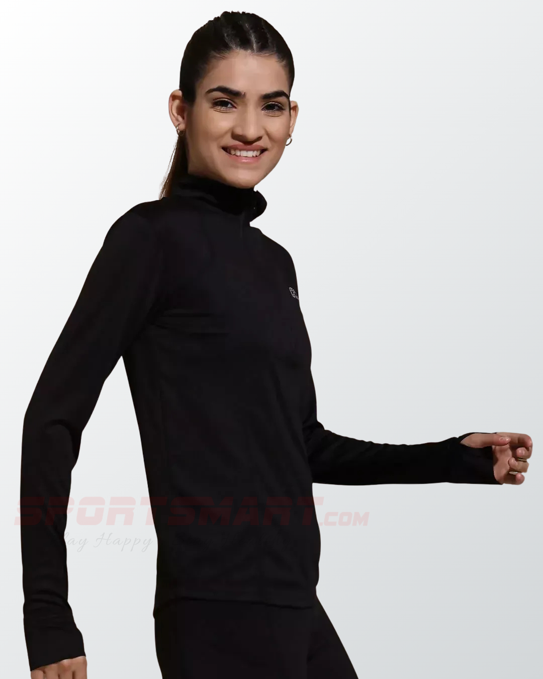 Women's Ath Runner Zip Neck Black