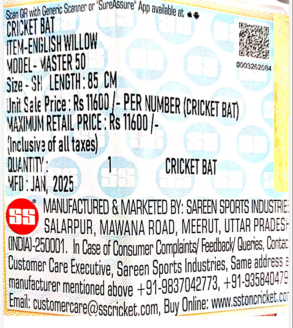 SS Master 50 English Willow Cricket Bat
